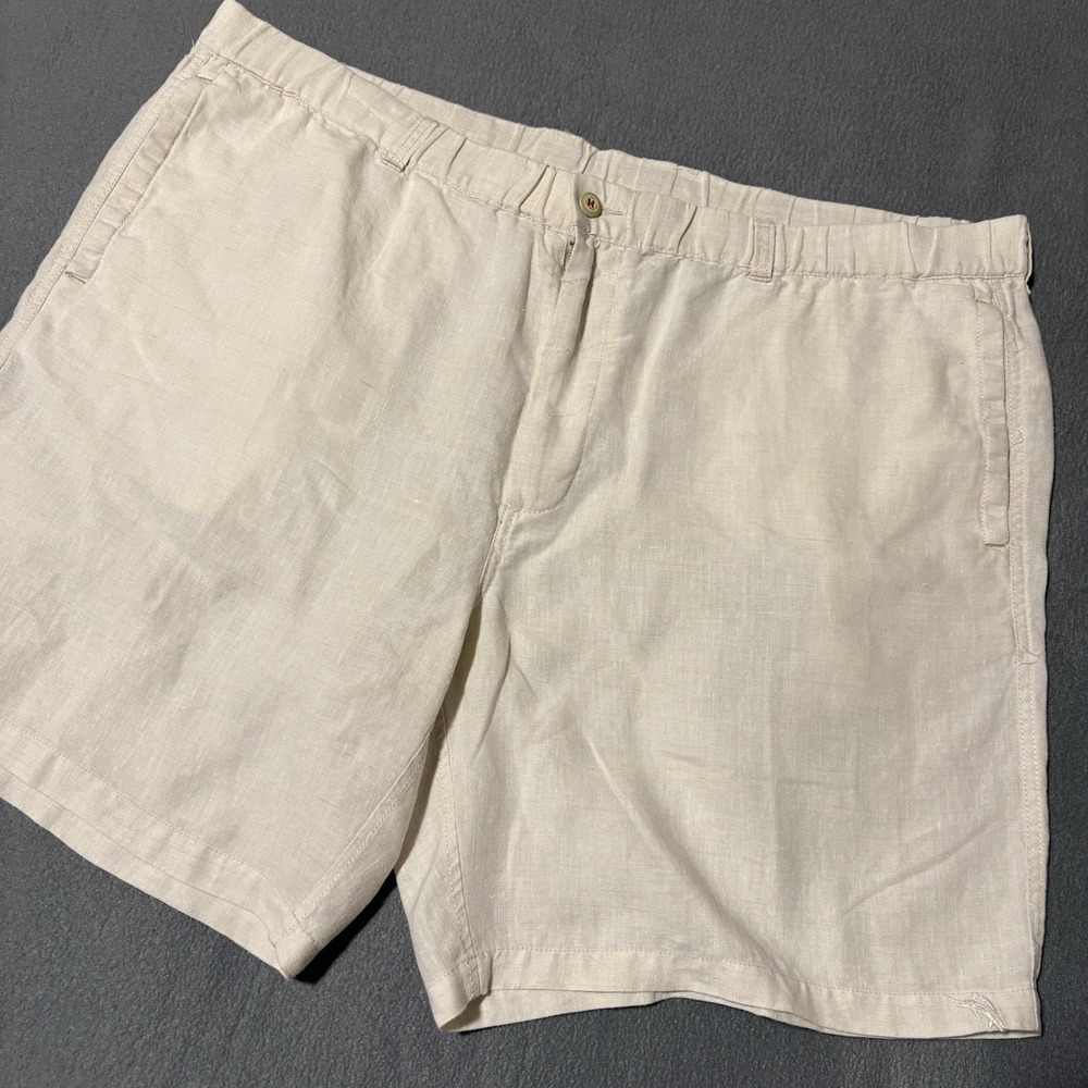 Tommy Bahama Relax Shorts 2XB Cream 100% Linen Logo 46x8 Lightweight Breezy NWOT